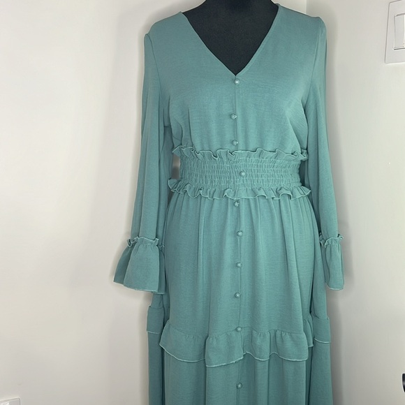 Boho Amegoya Tiered Dress v-neck long sleeve Size S - Picture 5 of 14